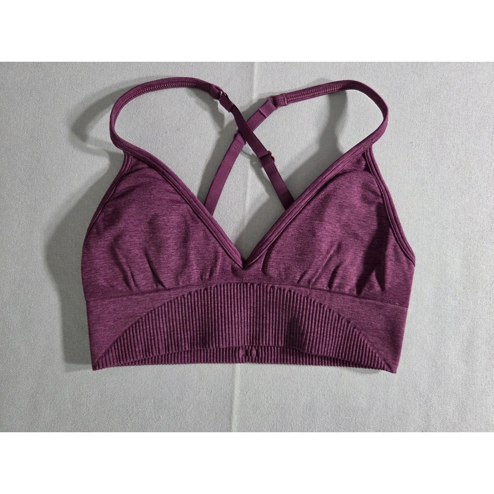 Lululemon Sports Bra Womens 4 Maroon Seamless Ribbed Yoga Open Back Strappy Gym